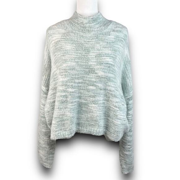Sincerely Jules Marled Knit Cropped Mock Neck Sweater Mint White Soft Medium - Picture 1 of 6